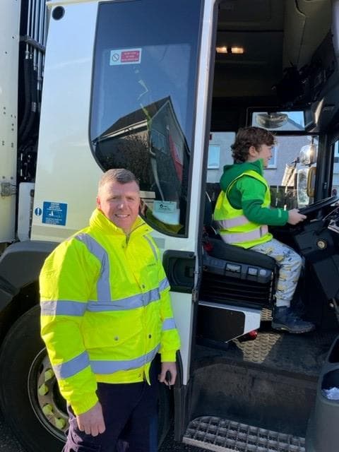 Waste Crew Gift Smiley Little Boy a Dumper Truck