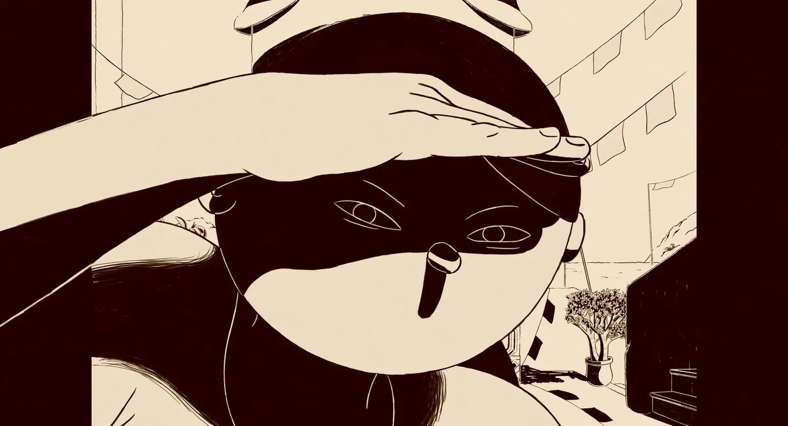 Still from With Coffee (Tales from the Letter C) showing a man peering into the distance