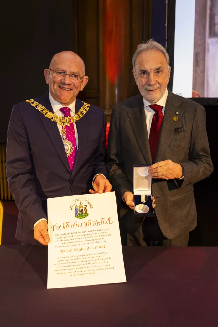 The Edinburgh Medal is awarded by the Lord Provost of the City of Edinburgh, with an oration delivered by Prof Allyson Pollock, and the Vote of Thanks from Prof Wendy Bickmore. to Giuseppe Remuzzi of Mario Negri Institute