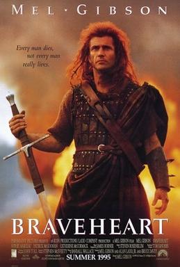 This is a poster for Braveheart. The copyright is likely owned by Paramount Pictures, 20th Century Fox, the publisher, or the graphic artist. Its use here, as a low-resolution image for critical commentary on the film and its poster, qualifies as fair use under U.S. copyright law. Other uses may be copyright infringement. For more information, see Wikipedia:Non-free content. Source: www.impawards.com
